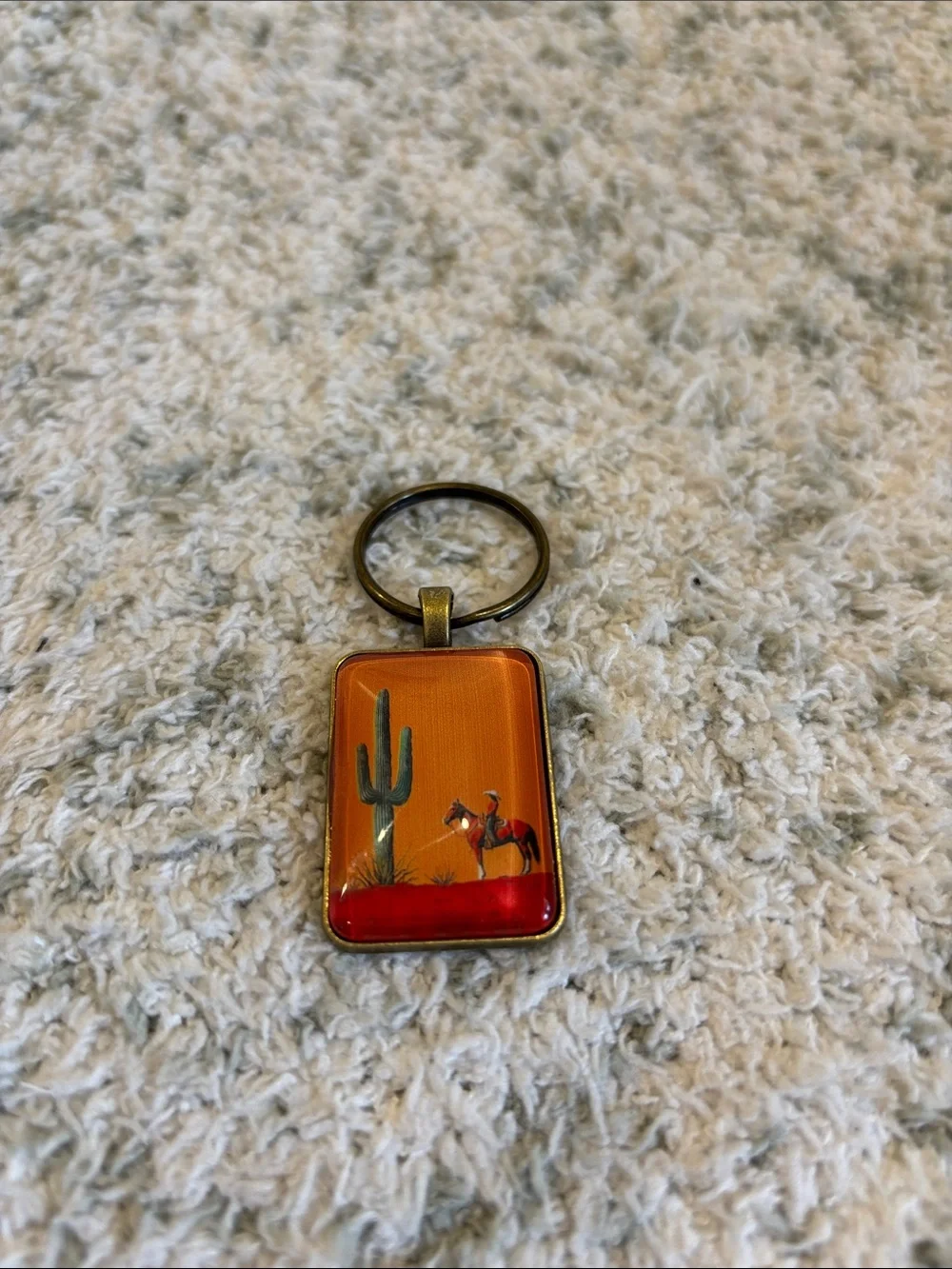 Orange Desert Cactus Cowboy Horse Keychain Brass NWT 2.5”